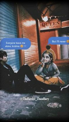 two people sitting on the ground talking to each other with speech bubbles above their heads