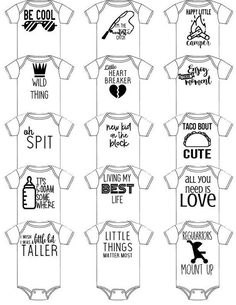 baby onesuits with different sayings for each child's body and their names