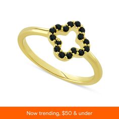 in stock Clover Ring, Gift Finder, Black Spinel, Gold Plated Sterling Silver, Holiday Gifts, 18k Gold, Gold Plate, In Store, Buy Online