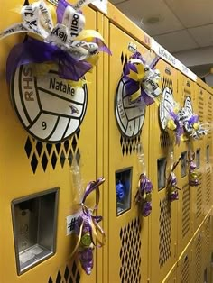 the lockers are decorated with ribbons and decorations