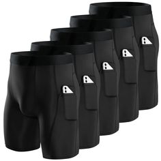 five men's boxer shorts in black and white with the letter b on them