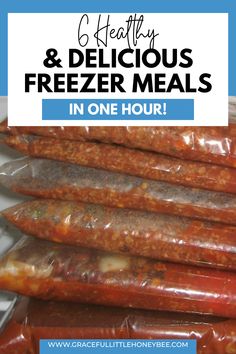 freezer meals in one hour with text overlay reading healthy and delicious freezer meals in one hour