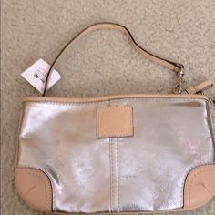 Nwt-Coach. Can Be Worn As A Wristlet Or A Small Purse Under Arm. Silver/Tan. Never Worn With Tags. Elegant Silver Wristlet For Everyday Use, Coach Silver Bags For Gifts, Silver Wristlet For Evening, Elegant Silver Rectangular Wristlet, Coach Mini Purse, Vintage Coach Bags, Gold Handbags, Coach Handbags, Coach Leather