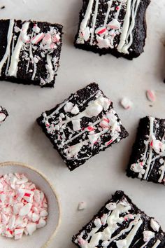 peppermint brownies with white chocolate frosting and crushed candy canes