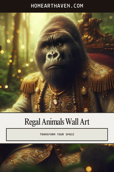 Majestic Gorilla Royalty Canvas Gorilla Painting, Jungle Backdrop, Warm Lighting, Painting Set, Nature Inspired, Office Space