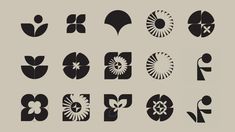 an image of some type of logos that are black and white with flowers on them