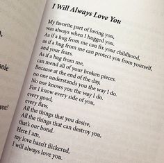 an open book with the words i will always love you