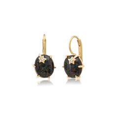 14k gold 10x12mm black opal 0.03 tcw 1.2" drop Gold weight approx. 5.95 grams Black Opal Earrings, Galaxy Black, Opal Earrings, Rose Earrings, Rose Gold Earrings, Black Opal, Opal, Yellow Gold, Rose Gold