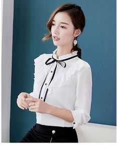 FREE SHIPPING Spring Autumn 2019 Women White Shirt Long Sleeve Shirts Korean Ruffles Women Streetwear Slim Chiffon Blouse Elegant Ladies Tops JKP1794 Chiffon Blouse For Workwear, Elegant Chiffon Blouse With Ruffled Collar, Elegant Long Sleeve Chiffon Shirt, Trendy Chiffon Blouse With Ruffles, Fall Office Blouse In Chiffon, Workwear Chiffon Tie Neck Blouse, Chic Chiffon Shirt For Work, Chic Chiffon Shirt For Workwear, Fall Office Chiffon Blouse