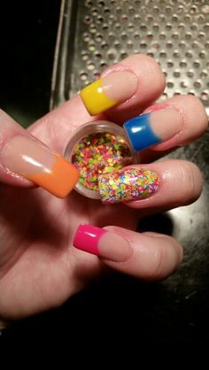 Neon, glitter, multi, nail art Lime Glitter Nails