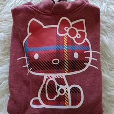 Just In From Japan. I Have A Ton Of New Sweaters. They Are Authentic Sanrio Licensed Items. Size Is Japan Size Medium Or A Us Size Small Length: ~24.5" Armpit To Armpit: 19" Sleeve: 23" Please Note That Measurements Were Taken To The Best Of My Ability. They Should Be Used More As A Guideline. I Think This Is Just How The Sweater Looks, But It Looks Like An Imperfection On The Right Sleeve. As Such, I'm Discounting This Sweater. It Is Completely New And Never Worn. Kitty Accessories, Hello Kitty Accessories, Hoodie Sweater, Fleece Hoodie, Sweater Hoodie, Sweater Sizes, Hello Kitty, Black And Red, Sweaters For Women