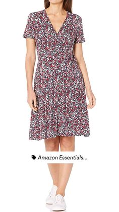 Amazon Essentials Women's Cap-Sleeve Faux-Wrap Dress
 • Women fall dresses
 • Women summer outfits
 ��• Women casual dresses
 • Casual dress for women
 • Party dress for women
 • Women cap sleeves dress
 • Floral dress for women
 • Women Floral dress
 • Women party dress
 • Women wrap dresses Floral Dress Outfit Summer, Short Shift Dress, Navy Blue Cocktail Dress, Navy Shirt Dress, Dot Print Dress, Tunic Shirt Dress, Sleeveless Shirt Dress, Blue Striped Dress