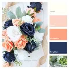 the color scheme is peach, blue and white