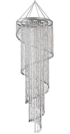 a chandelier hanging from the ceiling with lots of crystal beads on it's sides