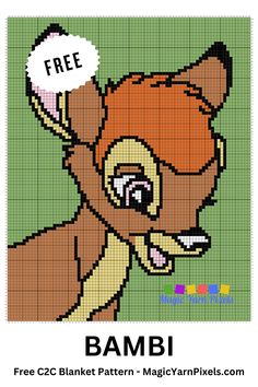 a cross stitch pattern for a baby deer with a free sign on it's head