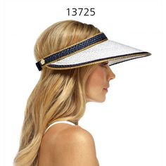 ERIC JAVITS Womens Va Voom White/Gold/Navy 13725. Travel Accessories For Women, Best Travel Accessories, Women's Headwear, Golf Fashion, Summer Heat, Accessories For Women, Stylish Accessories, Straw Hat, Sun Hats