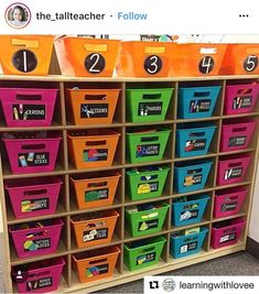 colorful storage bins with numbers on them