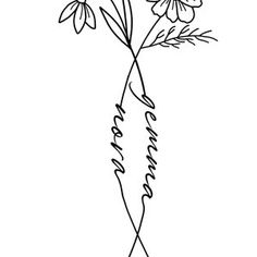 a black and white drawing of flowers in a vase with the word love written on it