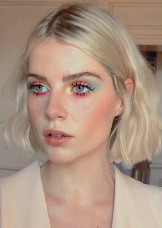 Multi Color Makeup Look, Henna Makeup Face, High Tide Colourpop Looks, Pearls On Face Photoshoot, Short Ethereal Hair, Spring Inspired Makeup, Character Inspo Woman, Pride Hair Ideas, Fun Bridal Makeup