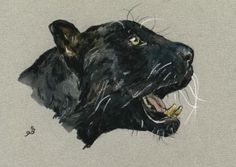 a painting of a black leopard with its mouth open