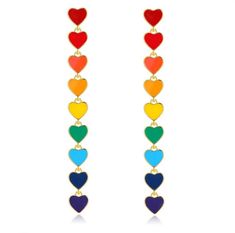 Little hearts, in a rainbow drop! Cheap Multicolor Heart Earrings For Party, Trendy Jewelry For Pride Gifts, Multicolor Dangle Jewelry For Valentine's Day, Multicolor Heart Charm Earrings For Valentine's Day, Multicolor Heart Earrings With Charm For Valentine's Day, Trendy Colorful Heart-shaped Jewelry, Trendy Multicolor Heart-shaped Jewelry, Trendy Rainbow Heart-shaped Jewelry, Trendy Multicolor Heart Drop Earrings