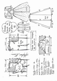 the diagram shows how to make a dress with an attached skirt and headpieces