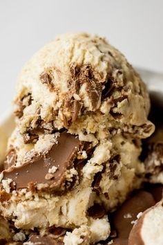 a scoop of ice cream with chocolate chunks