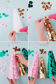 how to make a paper cone with confetti and sequins on it