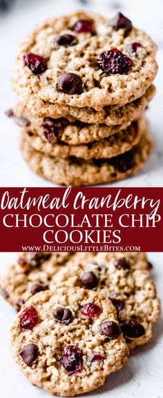 oatmeal cranberry chocolate chip cookies stacked on top of each other