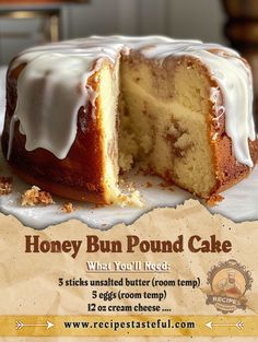 an advertisement for a pound cake with white icing