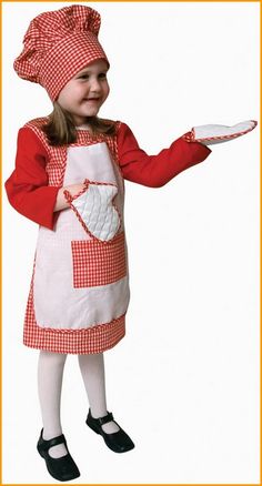 Chef Girl Halloween Costume for Children Chef Dress, Chef Costume, Red Gingham Dress, Toddler Costumes Girl, America Dress, Oven Mittens, White Apron, Girls Dress Up, Toddler Costumes