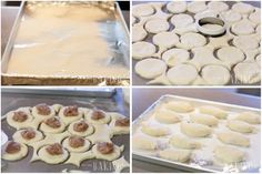 four pictures showing how to make mini pizzas with doughnut holes and filling in them