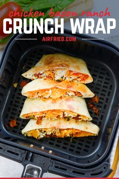 chicken and herb ranch crunch wrap recipe on an air fryer with text overlay