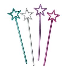 three sparkle wands with stars on them