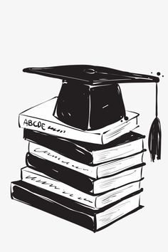 a stack of books with a graduation cap on top