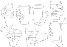 hands holding coffee cups with their fingers on the top and bottom, while one hand holds a