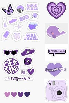 various stickers and decals are shown in purple, with the words i love you