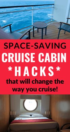 a bed sitting on top of a wooden floor next to a window with the words space saving cruise cabin hacks that will change the way you cruise