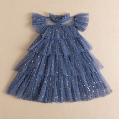 Girl Mesh Tulle Dresses Short Sleeve A-line Tiered Layered Sequin Party Dresses