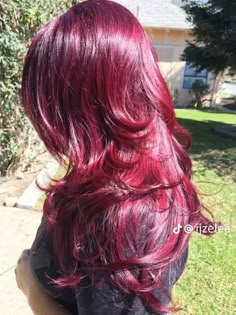 Plum Red Hair Color Highlights, Hair Color Ideas Wine Red, Magohany Hair Color, Bungurdy Hair, Purple Red Dark Hair, Purple Ish Red Hair, Purple Red Hair Burgundy, Layered Burgundy Hair, Burgundy Violet Hair