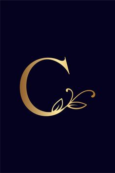 the letter c is made up of gold leaves and scrolls on a black background with an elegant