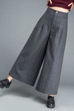 Wide Leg wool palazzo pants High waist skirts pants winter | Etsy Polska Winter Wide Leg Workwear Pants In Solid Color, Gray Wide Leg Bottoms For Winter, Gray Wide Leg Pants With Pockets For Fall, Gray High-waisted Pants For Winter, Gray Full Length Wide Leg Pants For Fall, Gray Wide Leg Pants For Winter, Chic Wool Wide Leg Pants For Winter, Gray Pants For Winter, Winter Wool High-waisted Wide Leg Pants