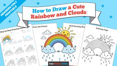 how to draw a cute rainbow and clouds with easy coloring pages for kids by mary evans