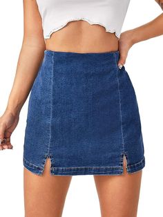 Split hem, high waist, zipper back, denim skorts, skirt shorts Suitable for casual wear, everyday wear, school, street, holiday, workout, out door, perfect to match with crop tops or shirt Concert Outfit Ideas, Denim Skort, High Waisted Denim Skirt, Curvy Hips, Skirt Shorts, High Waist Denim, Casual Night Out, M F, Womens Casual