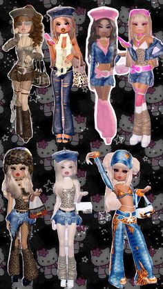 some very cute looking dolls on a black background