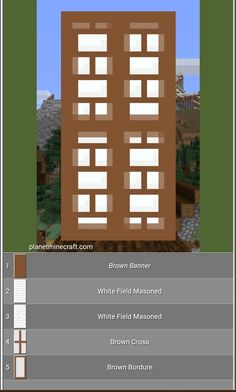 an image of a building in minecraft with the words, brown and white on it