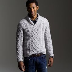 J. Crew Men's Fisherman's Sweater I feel like I could never have too many of these-- love the detailing. Mens Fisherman Sweater Pattern, Fisherman Sweaters, Boy Type, Mens Fisherman Sweater Knitting Pattern, Fishermans Sweater, Fisherman's Sweater, Men's Billy Reid Shawl Collar Pullover Herringbone, Fisherman Sweater Cardigan, Handknit Sweaters