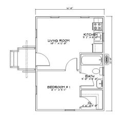 the floor plan for a two bedroom, one bath apartment with an attached kitchen and living room