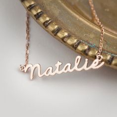 Elegant Name Necklace For Bridesmaid Gift, Elegant Name Necklace For Bridesmaids, Delicate Rose Gold Sterling Silver Name Necklace, Custom Nameplate Necklace In Rose Gold, Custom Rose Gold Nameplate Necklace With Name, Customizable Sterling Silver Rose Gold Name Necklace, Rose Gold Nameplate Necklace For Personalized Gift, Custom Name Silver Necklace For Bridesmaid Gift, Customizable Rose Gold Sterling Silver Name Necklace