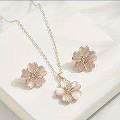 New Flower Shaped Blush Light Pink Colored Necklace & Earrings Colored Necklace, Ar Accessories, New Flower, Colourful Necklace, Blush Makeup, Key Card Holder, Walker Boots, Fit N Flare Dress, Necklace Earring Set